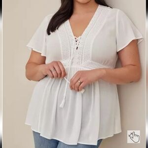 Torrid White Lace Detail Blouse